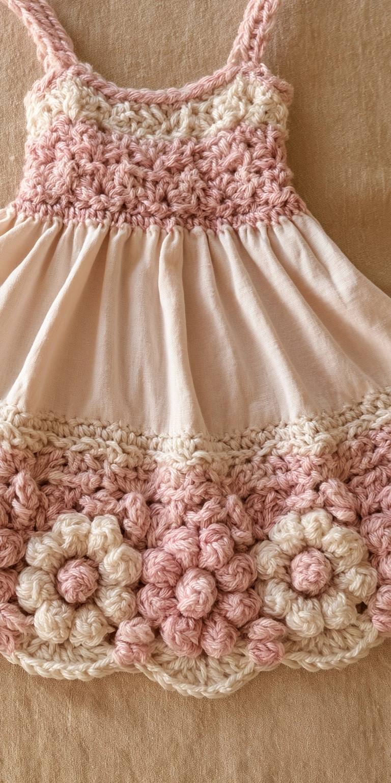 Baby Kleid mit Blumenbordüre häkeln