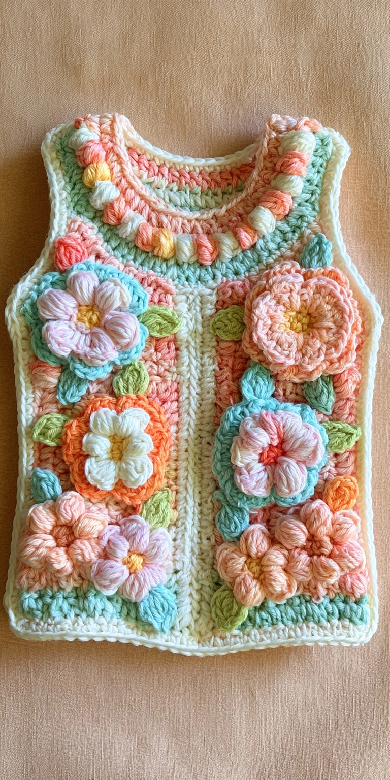 Baby Weste mit gehäkelten Blumen