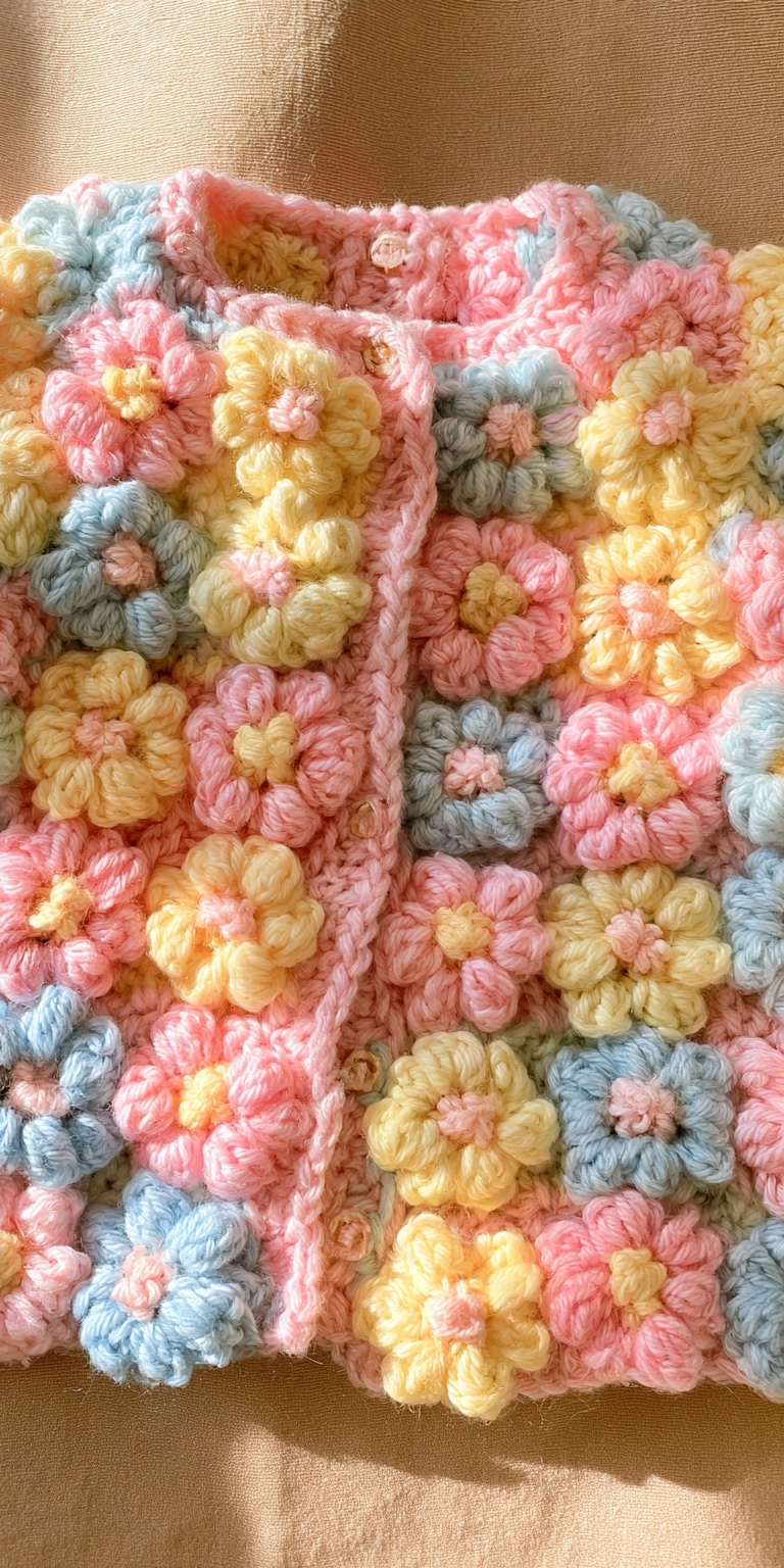 Babyjacke mit kleinen Blumen häkeln