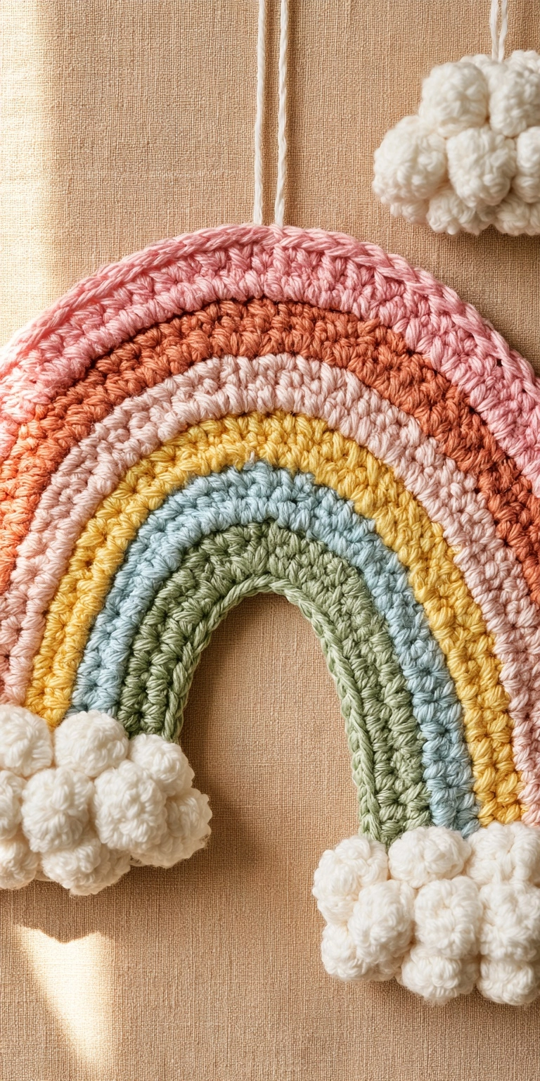 Regenbogen Mobile für das Babyzimmer häkeln
