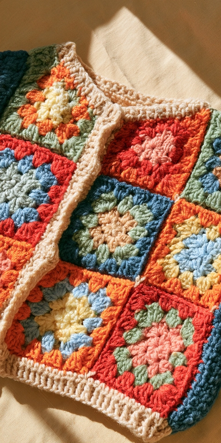 Retro Granny Square Kinder Cardigan