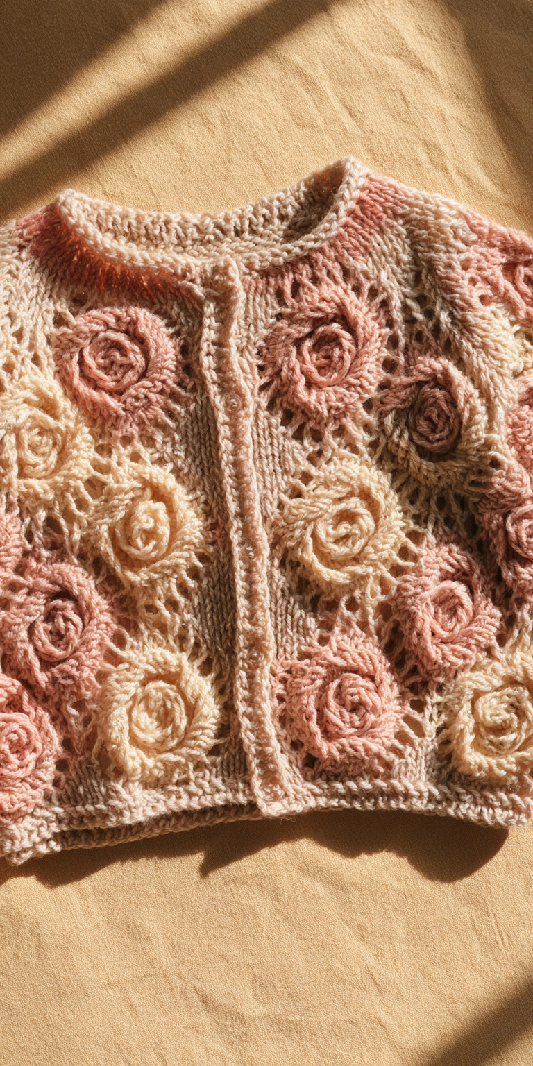 Rosen Baby Cardigan im Vintage Stil