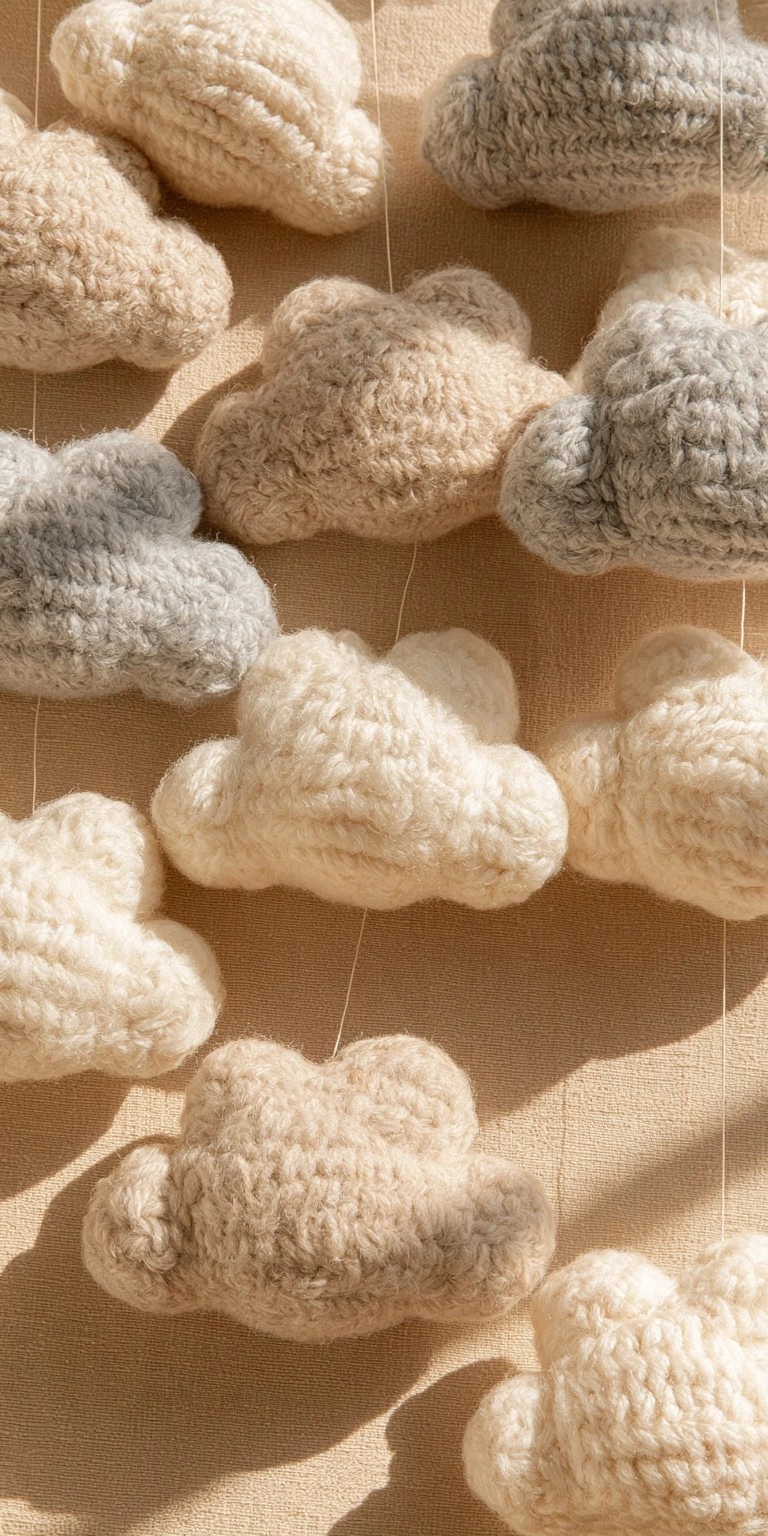 Wolken Mobile in neutralen Farben