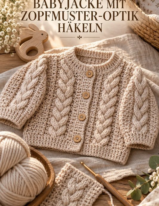 Babyjacke mit Zopfmuster-Optik häkeln