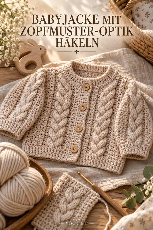 Babyjacke mit Zopfmuster-Optik häkeln