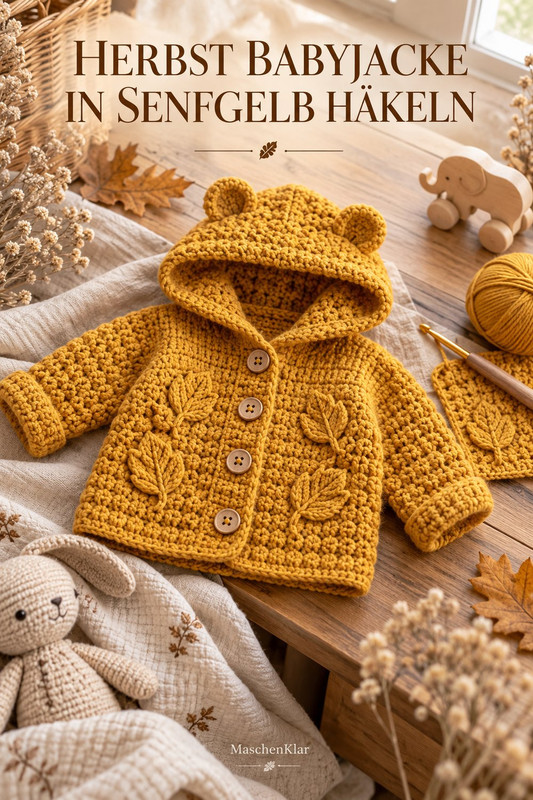 Herbst Babyjacke in Senfgelb häkeln