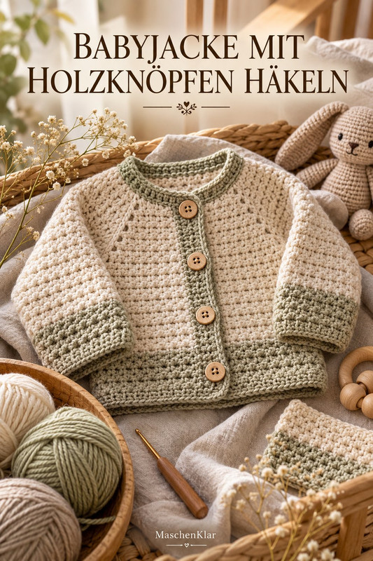 Babyjacke mit Holzknöpfen häkeln