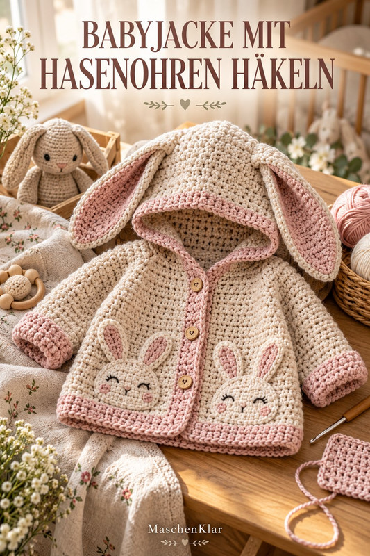 Babyjacke mit Hasenohren häkeln