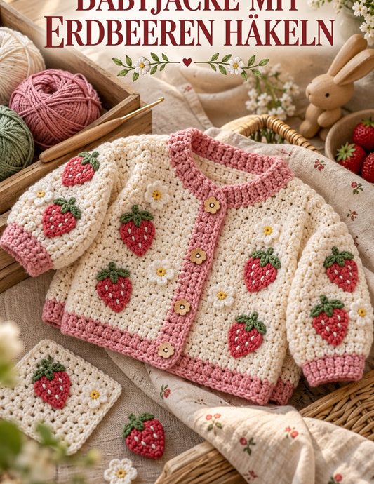 Babyjacke mit Erdbeeren häkeln