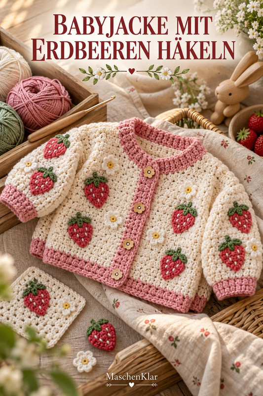 Babyjacke mit Erdbeeren häkeln