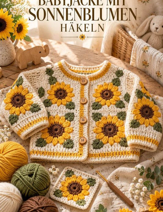 Babyjacke mit Sonnenblumen häkeln