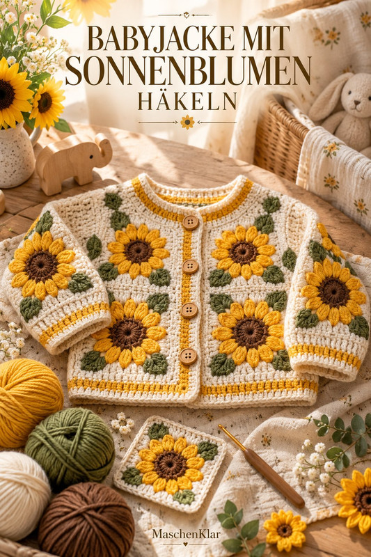 Babyjacke mit Sonnenblumen häkeln