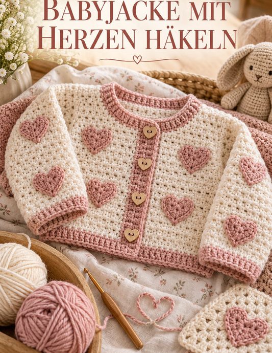 Babyjacke mit Herzen häkeln