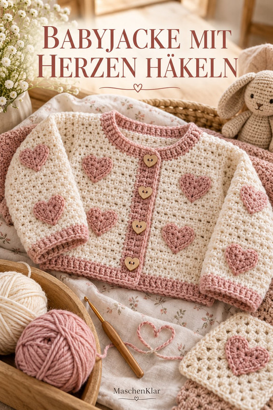 Babyjacke mit Herzen häkeln