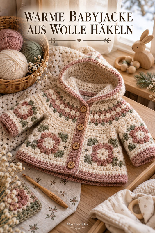 Warme Babyjacke aus Wolle häkeln