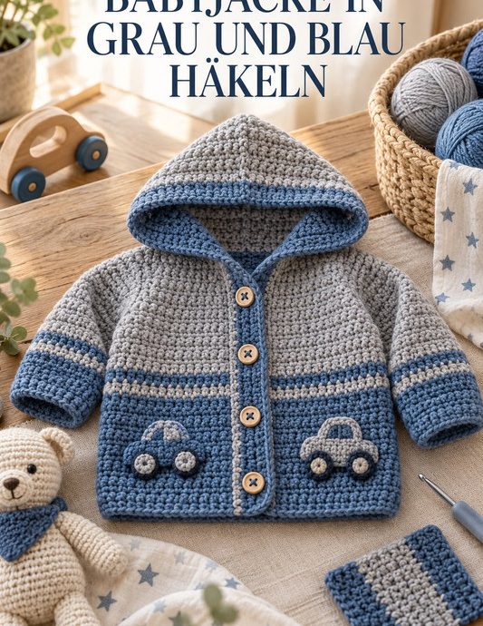 Babyjacke in Grau und Blau häkeln