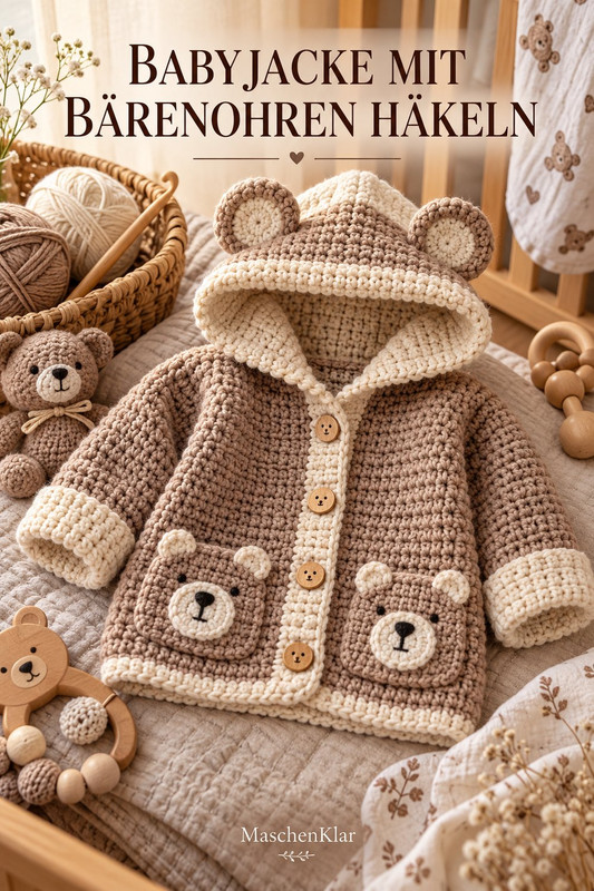 Babyjacke mit Bärenohren häkeln