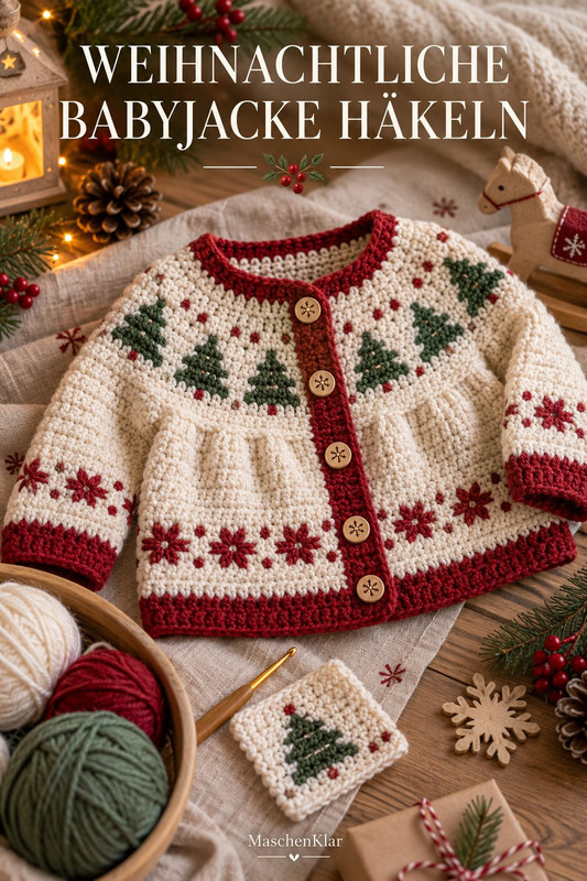 Weihnachtliche Babyjacke häkeln
