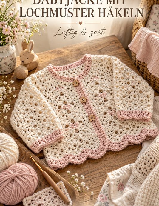 Babyjacke mit Lochmuster häkeln