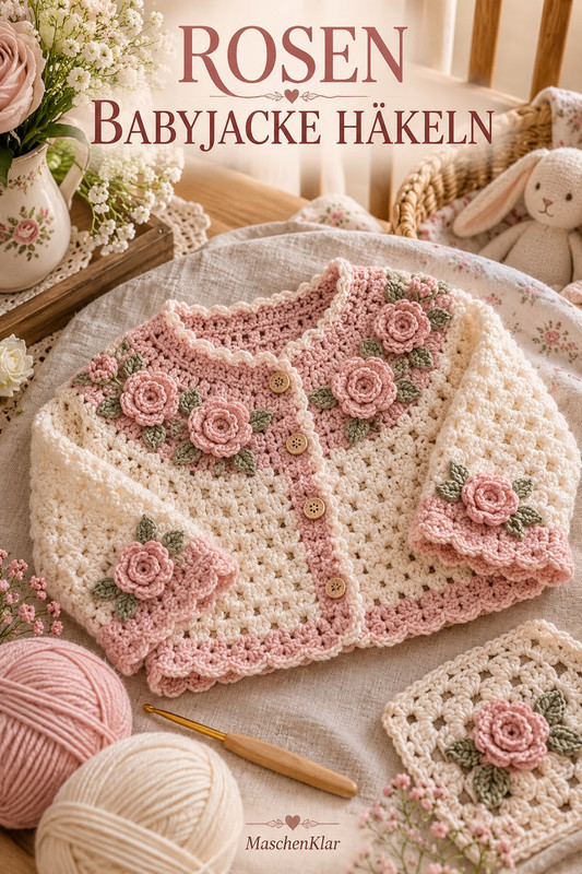 Rosen Babyjacke häkeln