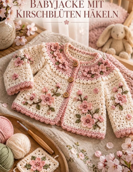 Babyjacke mit Kirschblüten häkeln