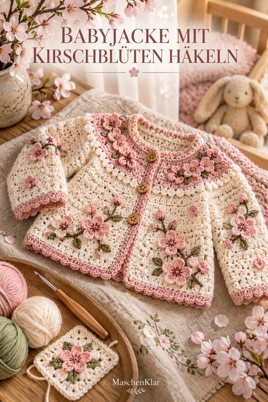 Babyjacke mit Kirschblüten häkeln