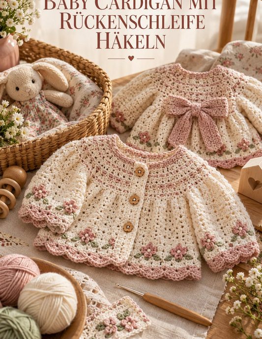 Baby Cardigan mit Rückenschleife häkeln