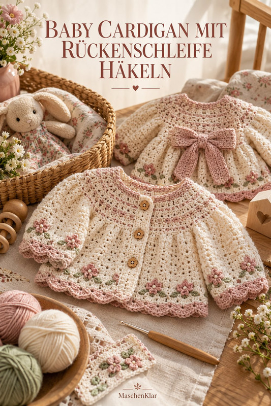 Baby Cardigan mit Rückenschleife häkeln