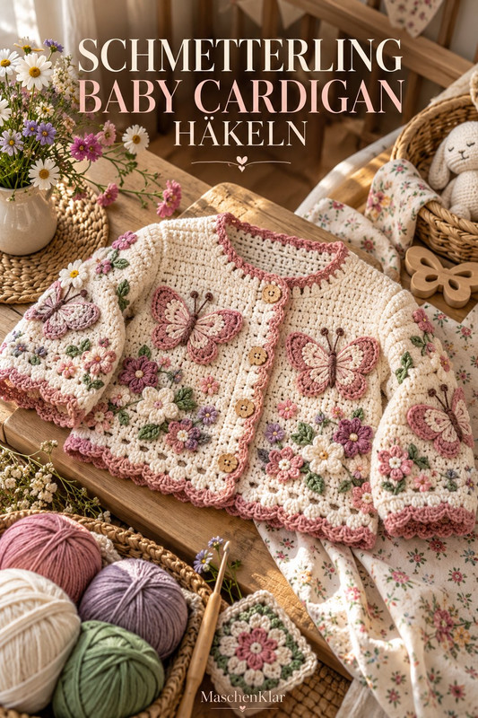 Schmetterling Baby Cardigan häkeln