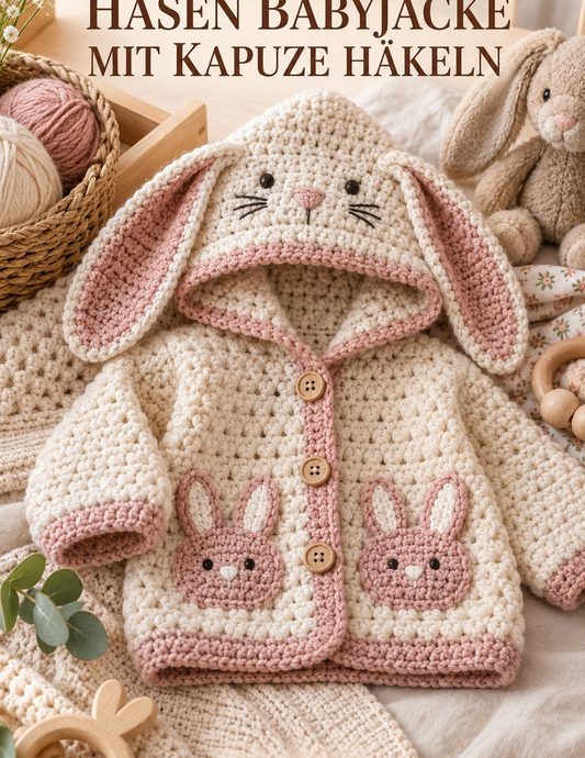 Hasen Babyjacke mit Kapuze häkeln