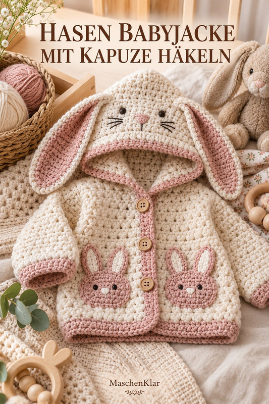 Hasen Babyjacke mit Kapuze häkeln
