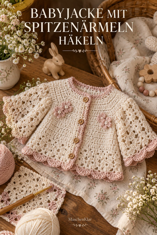 Babyjacke mit Spitzenärmeln häkeln