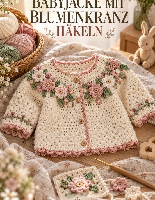 Babyjacke mit Blumenkranz häkeln