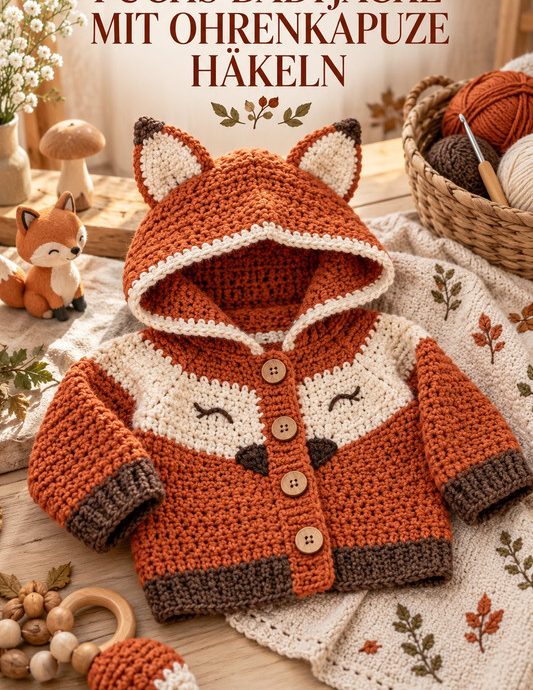 Fuchs Babyjacke mit Ohrenkapuze häkeln