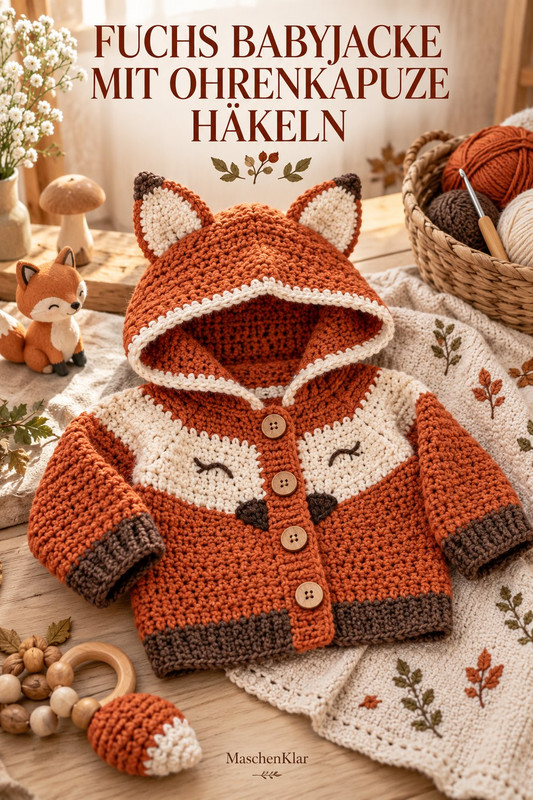 Fuchs Babyjacke mit Ohrenkapuze häkeln