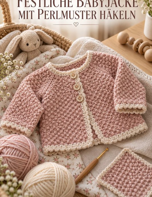 Festliche Babyjacke mit Perlmuster häkeln