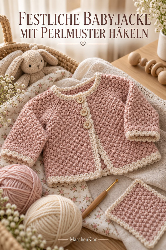 Festliche Babyjacke mit Perlmuster häkeln