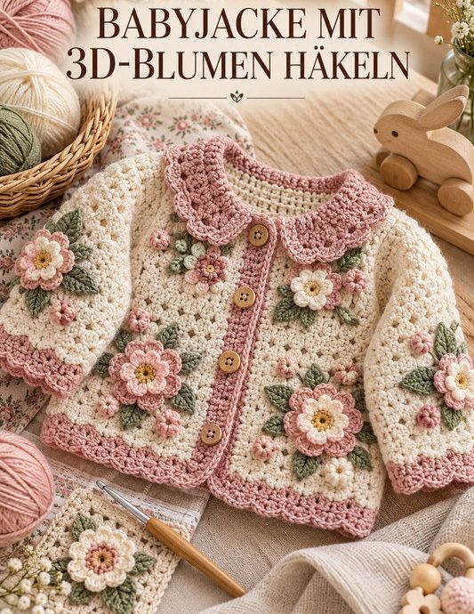 Babyjacke mit 3D-Blumen häkeln