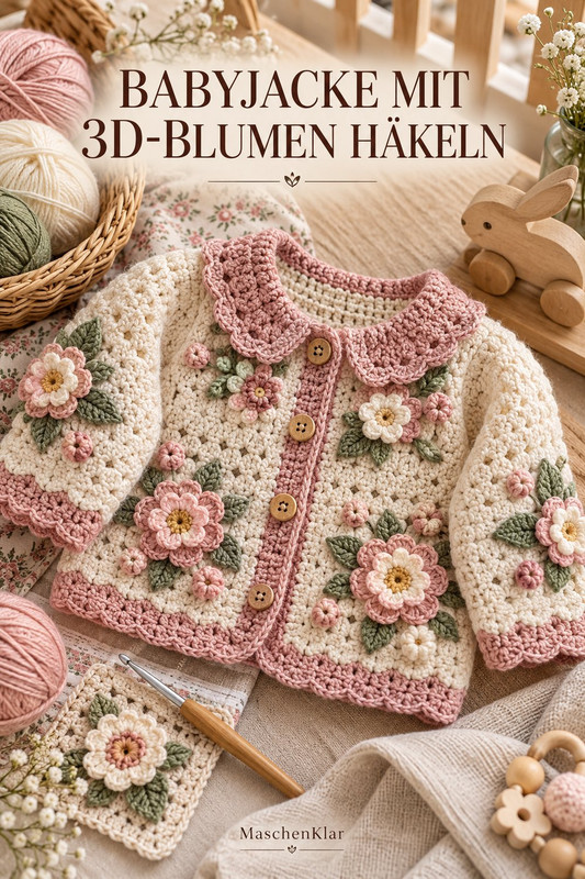 Babyjacke mit 3D-Blumen häkeln