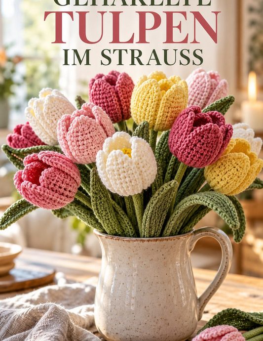 Gehäkelte Tulpen im Strauß