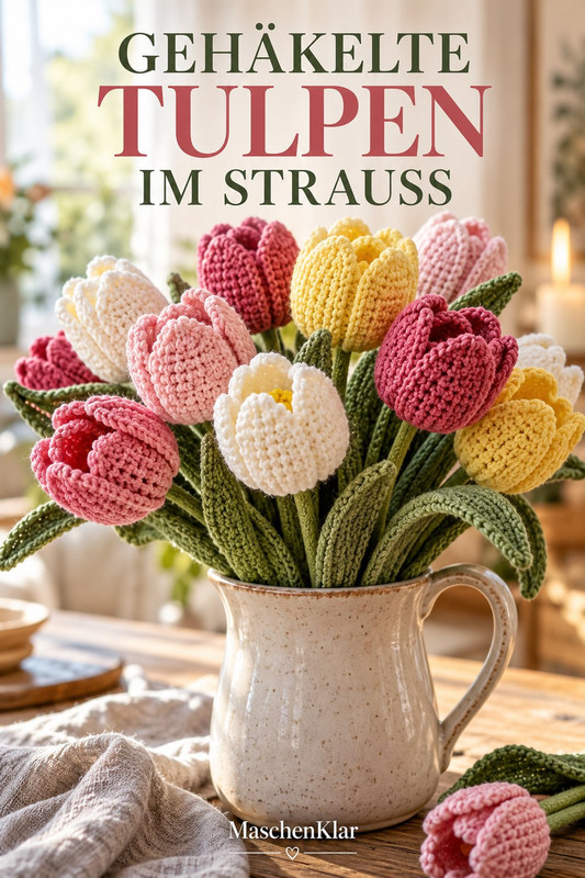 Gehäkelte Tulpen im Strauß