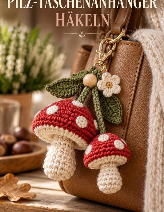 Pilz-Taschenanhänger häkeln