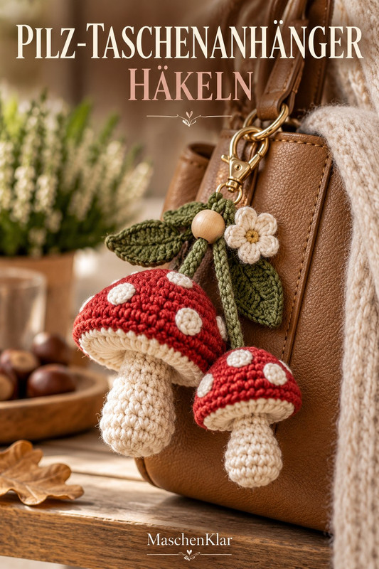 Pilz-Taschenanhänger häkeln