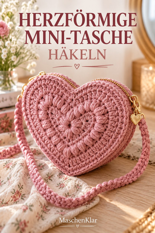 Herzförmige Mini-Tasche häkeln