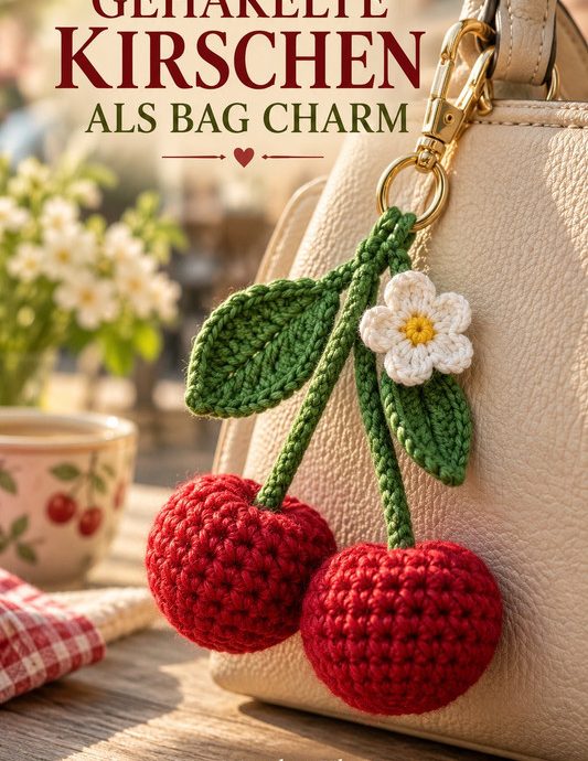 Gehäkelte Kirschen als Bag Charm