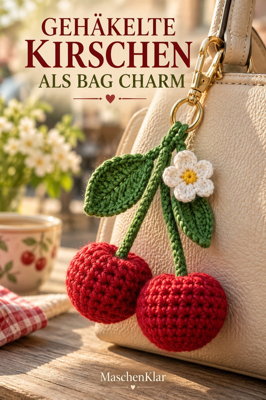 Gehäkelte Kirschen als Bag Charm