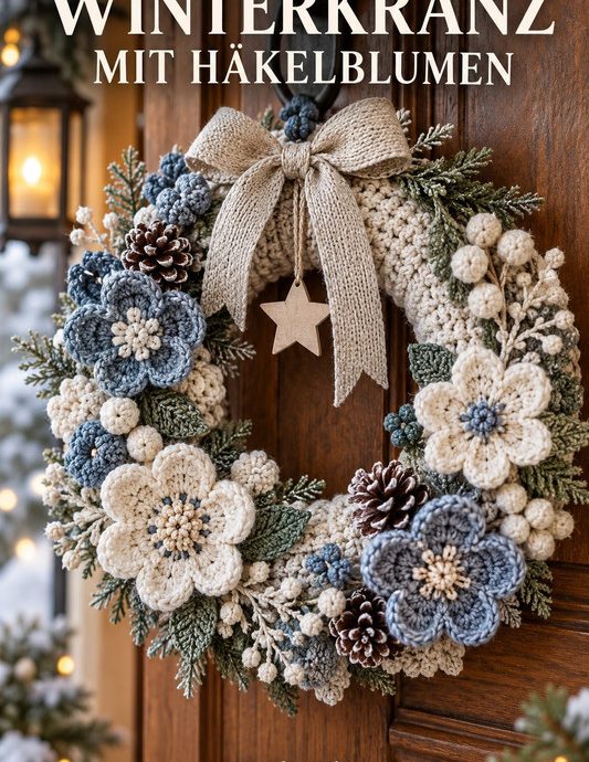 Winterkranz mit Häkelblumen