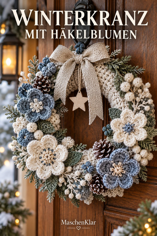 Winterkranz mit Häkelblumen